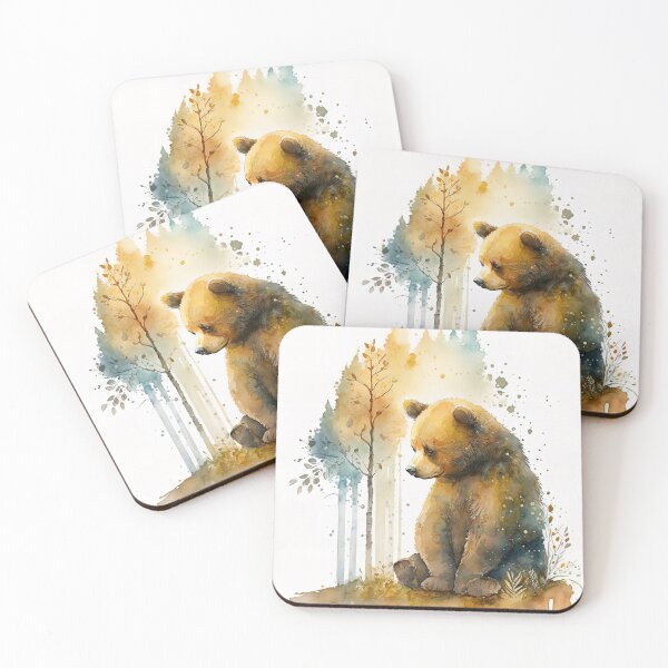 Item preview, Watercolor Brown Bear, Sitting in the Forest Cute Bear designed and sold by MoonFoxDesign.