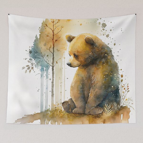 Item preview, Watercolor Brown Bear, Sitting in the Forest Cute Bear designed and sold by MoonFoxDesign.
