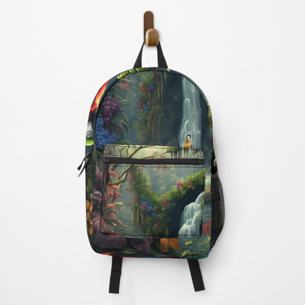 Item preview, Jungle Paradise with Exotic Birds, Tropical Flowers, Parrots and Luscious Waterfall - Original Artwork designed and sold by CloudofKnowing.