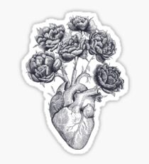 Heart with peonies B&W Sticker