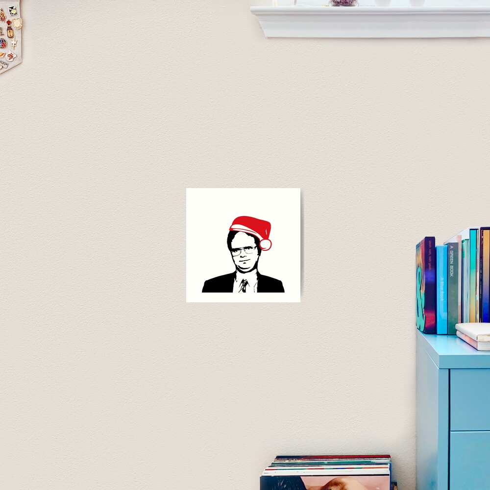 "DWIGHT SCHRUTE The Office Christmas Santa Hat Black White" Art Print