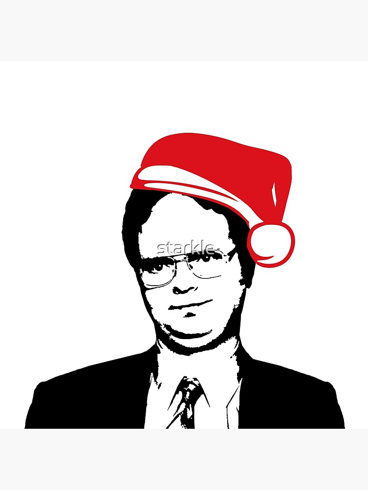 "DWIGHT SCHRUTE The Office Christmas Santa Hat Black White" Art Print