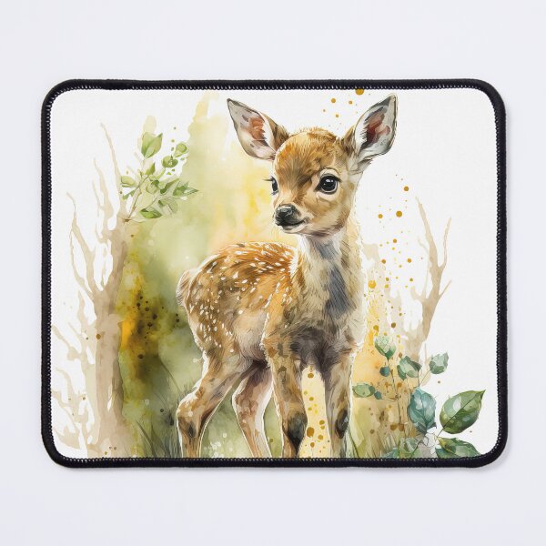 Item preview, Watercolor Baby Deer, Standing in the Summer Forest Cute Fawn designed and sold by MoonFoxDesign.