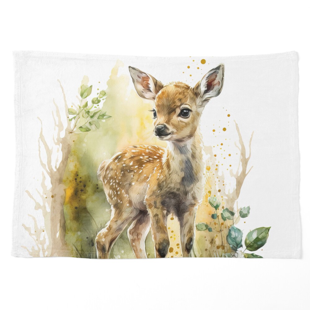 Deer Fawn Watercolor Painting 12 x 16 Gallery Wrapped Canvas Print - Woodland Animal - top Nursery Art