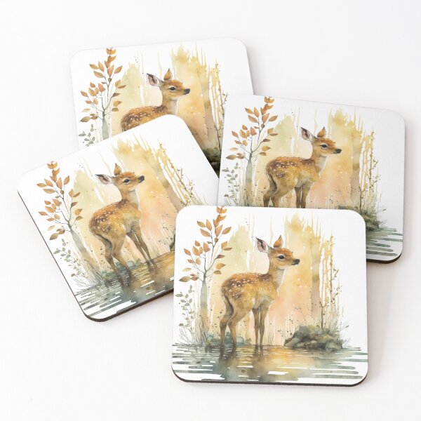 Item preview, Watercolor Baby Deer, Standing in the Autumn Forest Cute Fawn designed and sold by MoonFoxDesign.