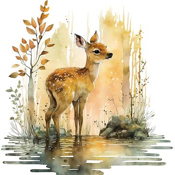 Deer Fawn Watercolor Painting 12 x 16 Gallery Wrapped Canvas Print - store Woodland Animal - Nursery Art