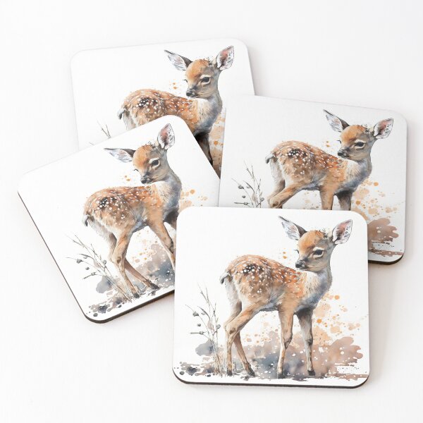Item preview, Watercolor Baby Deer, Standing at the Ground Cute Fawn designed and sold by MoonFoxDesign.