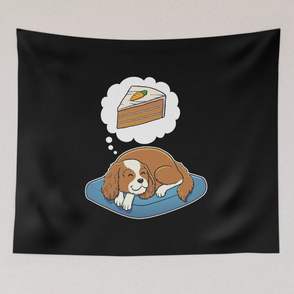 Item preview, Cavalier King Charles Spaniel dreaming about Carrot Cake designed and sold by DoggieDelights.
