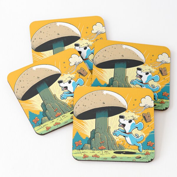 Item preview, Powerful cub jumping on a giant mushroom. cartoon dogs designed and sold by Cute-and-Co.