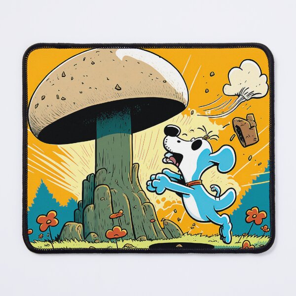 Item preview, Powerful cub jumping on a giant mushroom. cartoon dogs designed and sold by Cute-and-Co.