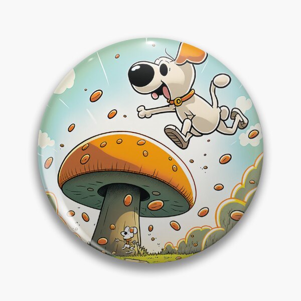 Item preview, Powerful cub jumping on a giant mushroom. cartoon dogs designed and sold by Cute-and-Co.