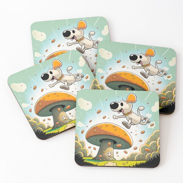 Item preview, Powerful cub jumping on a giant mushroom. cartoon dogs designed and sold by Cute-and-Co.