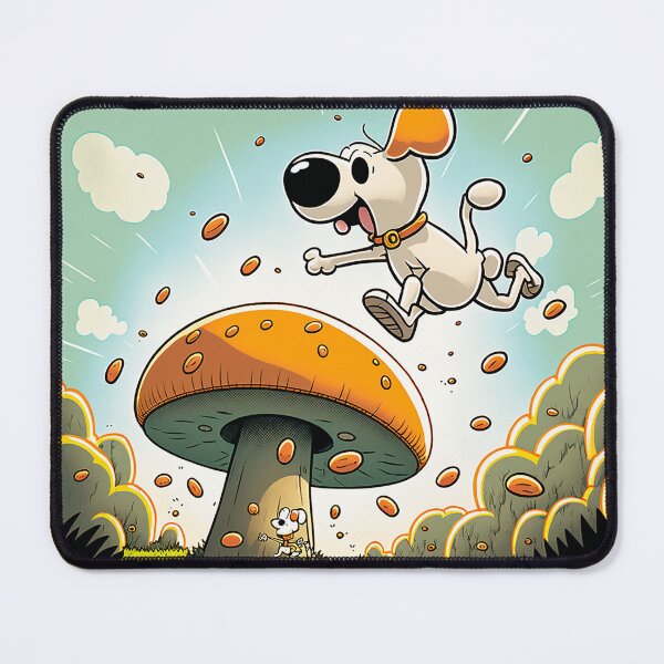 Item preview, Powerful cub jumping on a giant mushroom. cartoon dogs designed and sold by Cute-and-Co.