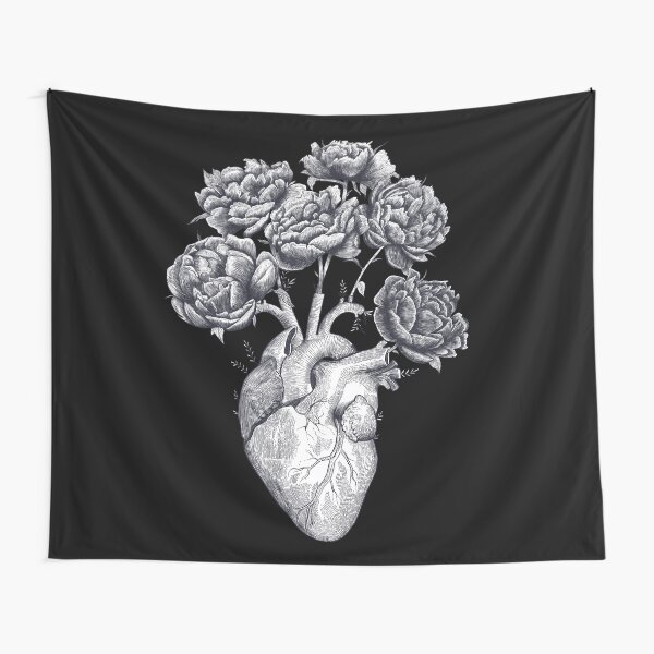 Item preview, Heart with peonies B&W on black designed and sold by Valeriya Korenkova Kodamorkovkart.