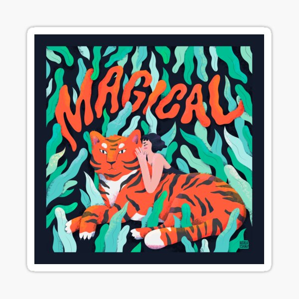 Vista previa del artículo con la obra «Criatura mágica del tigre y una mujer en la selva», diseñado y vendido por TinyQueenArt.