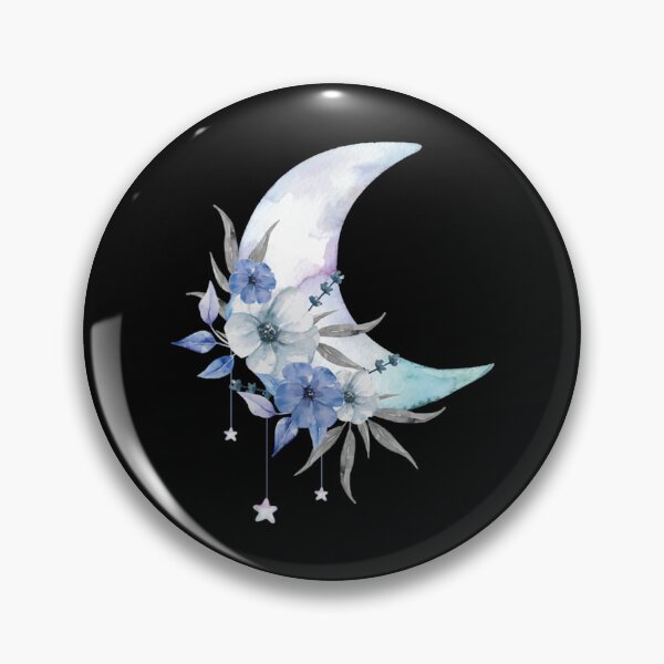 Item preview, Blue Crescent Moon with Flower and Hanging Stars       designed and sold by mirmeldesigns4.