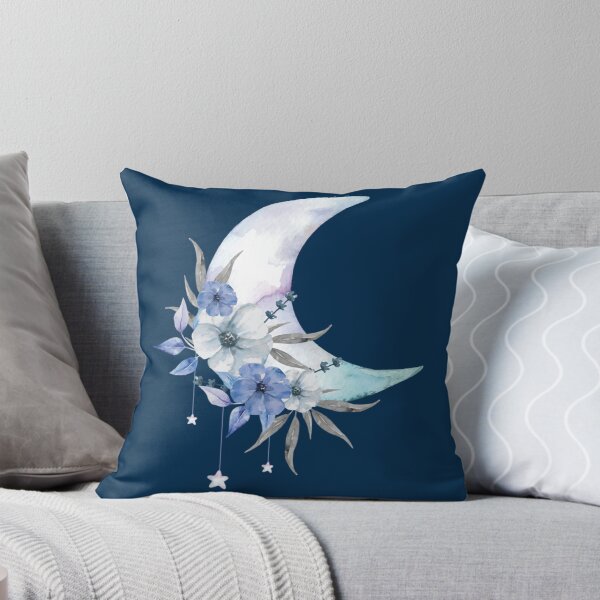 Item preview, Blue Crescent Moon with Flower and Hanging Stars       designed and sold by mirmeldesigns4.
