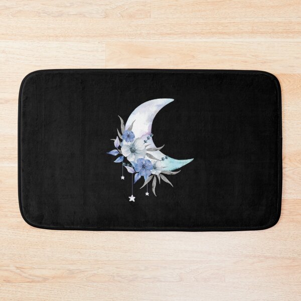 Item preview, Blue Crescent Moon with Flower and Hanging Stars       designed and sold by mirmeldesigns4.