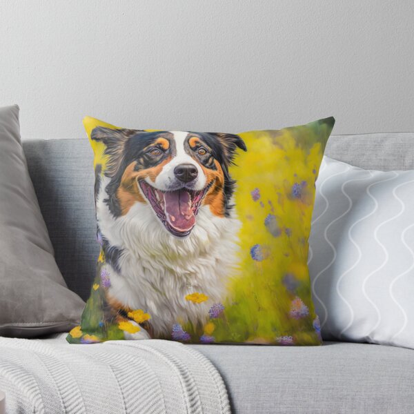 Item preview, Wildflowers and Australian Shepherd Impressionist Art Print designed and sold by TheArtfulAllie.