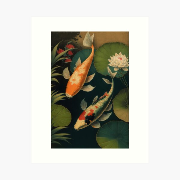 Koi Fish Lotus Shower Curtain Summer Flower Green Lotus Leaf Japanese Lotus Pond Carp Fish Floral Leaves Asian Oriental Landscape Fabric Bath