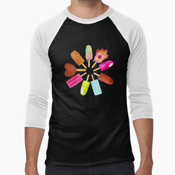 Aussie Ice Creams | Scatter | Black Baseball ¾ Sleeve T-Shirt