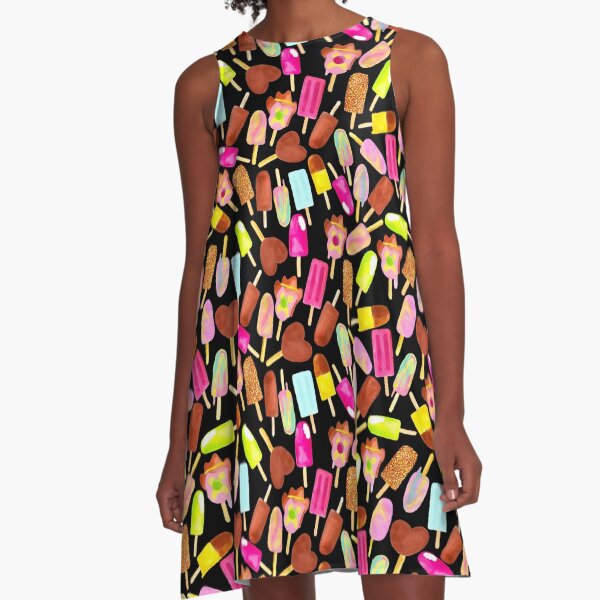 Aussie Ice Creams | Scatter | Black A-Line Dress