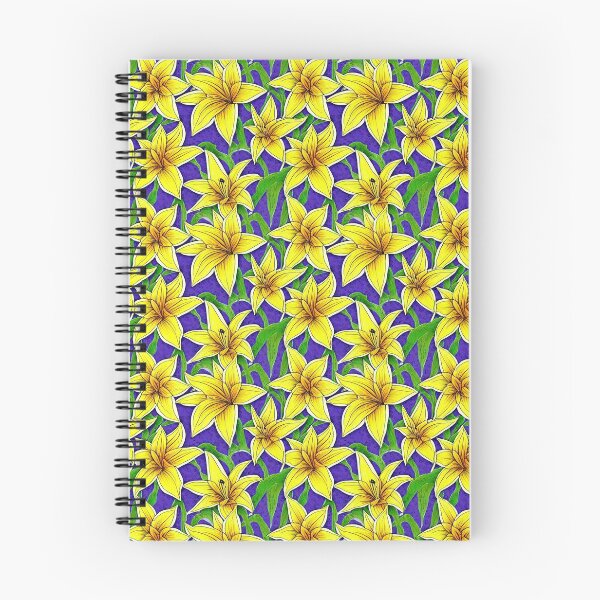 Item preview, Handpainted Yellow lily pattern on blue, watercolor art designed and sold by patterncrow.