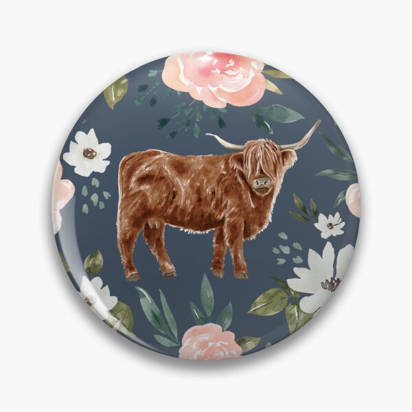 Item preview, Highland Cow Floral on Blue, Vintage Spring Collection designed and sold by cateandrainn.