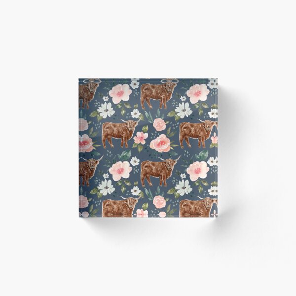 Item preview, Highland Cow Floral on Blue, Vintage Spring Collection designed and sold by cateandrainn.