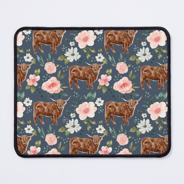 Item preview, Highland Cow Floral on Blue, Vintage Spring Collection designed and sold by cateandrainn.
