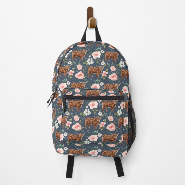 Vista previa del artículo con la obra «Highland Cow Floral en azul, colección Vintage Spring», diseñado y vendido por cateandrainn.
