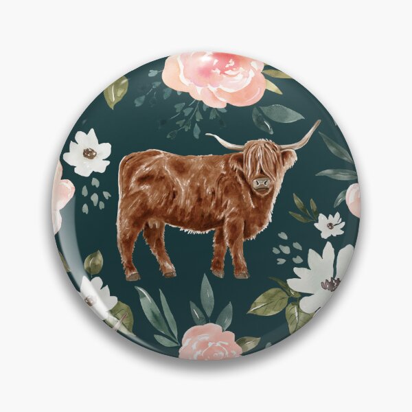 Item preview, Highland Cow Floral on Emerald Green, Vintage Spring Collection designed and sold by cateandrainn.