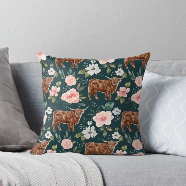 Item preview, Highland Cow Floral on Emerald Green, Vintage Spring Collection designed and sold by cateandrainn.