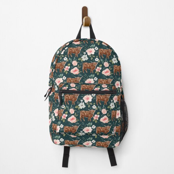 Vista previa del artículo con la obra «Highland Cow Floral en verde esmeralda, colección Vintage Spring», diseñado y vendido por cateandrainn.