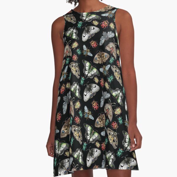 Lino Print Bugs and Insects A-Line Dress