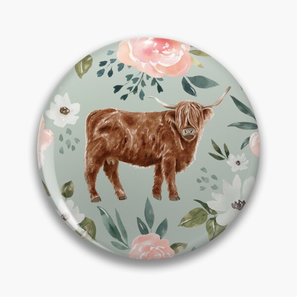 Item preview, Highland Cow Floral on Mint Blue, Vintage Spring Collection designed and sold by cateandrainn.