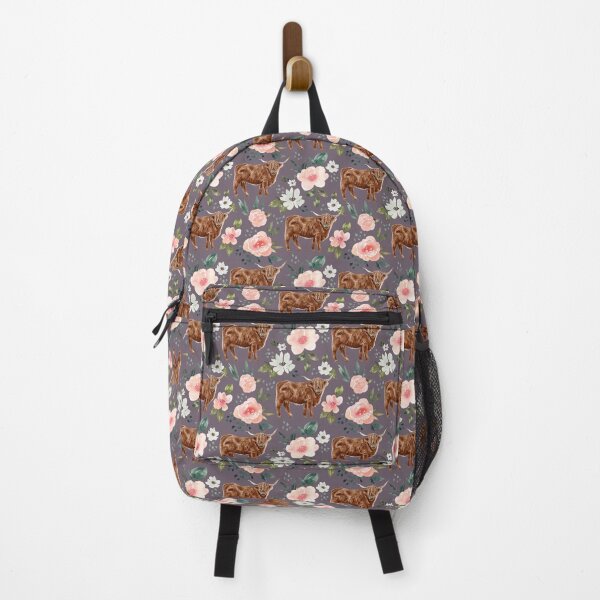 Vista previa del artículo con la obra «Highland Cow Floral en púrpura, colección Vintage Spring», diseñado y vendido por cateandrainn.