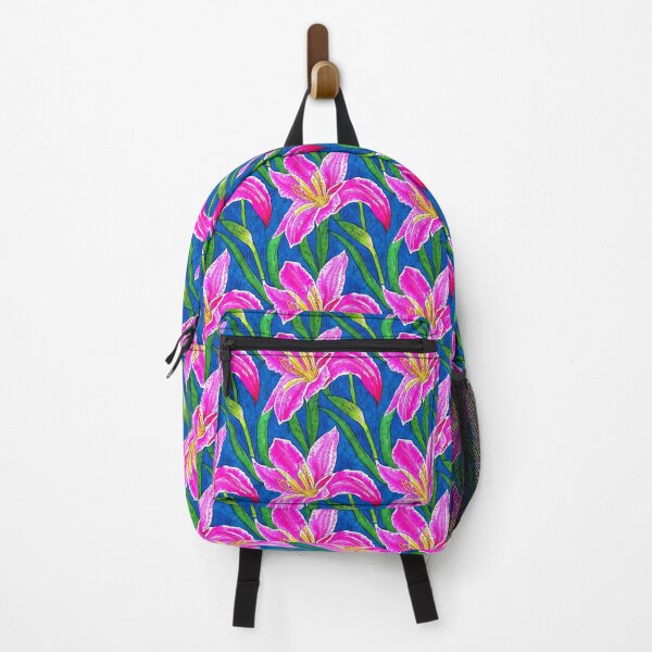 Item preview, Pink lilies watercolor painting on blue designed and sold by patterncrow.