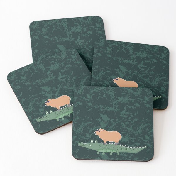 Item preview, Capybara riding on a crocodile - jungle background designed and sold by Lulupainting.