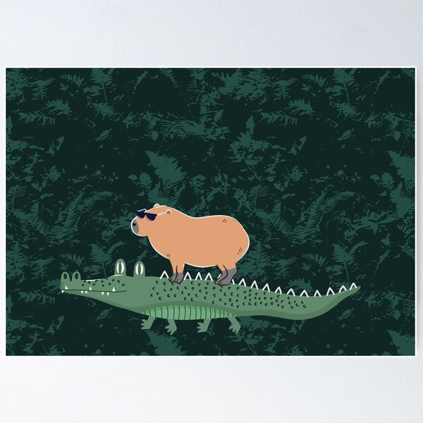 Item preview, Capybara riding on a crocodile - jungle background designed and sold by Lulupainting.