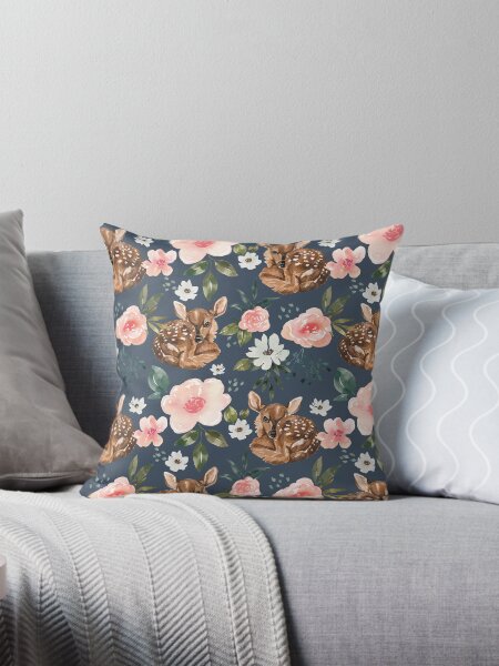 Vista previa del artículo con la obra «Acuarela cervatillo floral en azul, colección de primavera vintage», diseñado y vendido por cateandrainn.