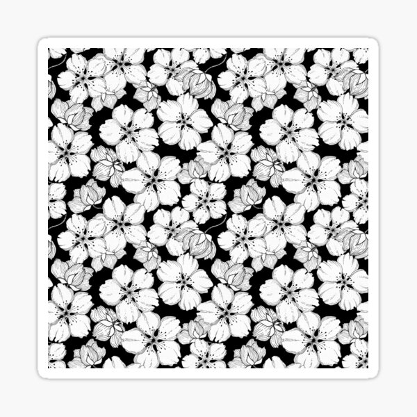 "Black and white sakura flowers. Japanese floral. Cherry blossom