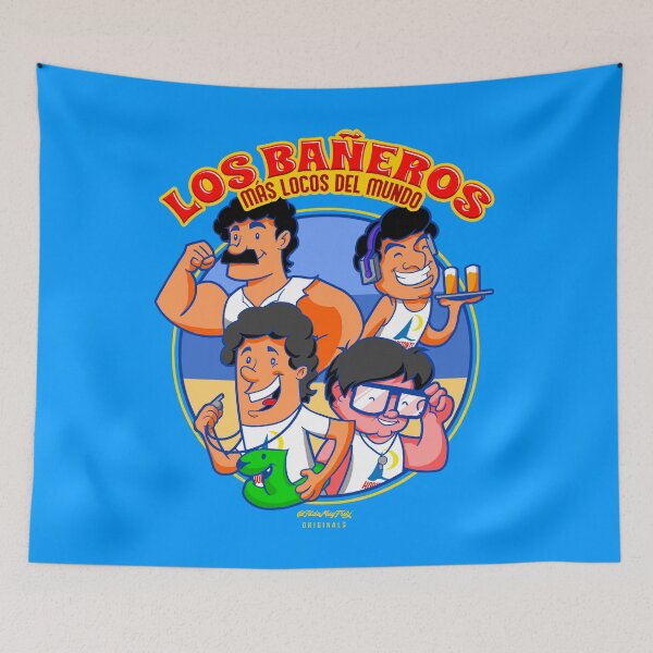 Item preview, LOS BAÑEROS MÁS LOCOS DEL MUNDO (blue background) designed and sold by frikybomb.