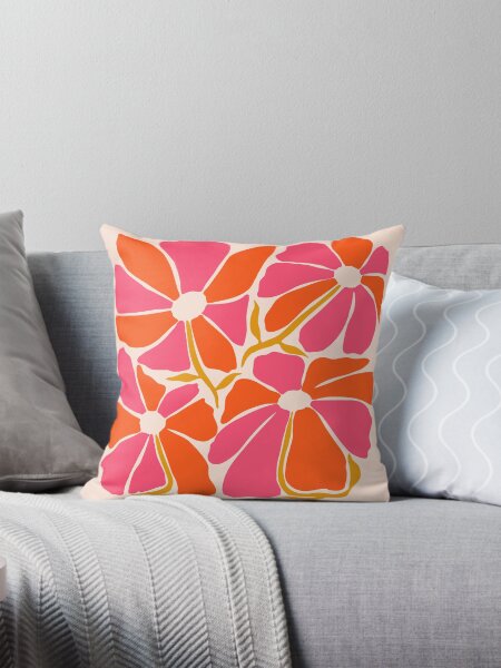 Oversized Orange and Pink Abstract Modern Flowers Throw Pillow