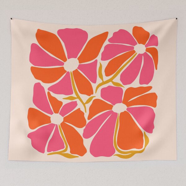 Item preview, Oversized Orange and Pink Abstract Modern Flowers designed and sold by EliveraDesigns.
