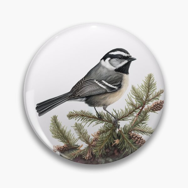 Item preview, Mountain Chickadee in the Pines Antique Style Print  designed and sold by UncannyCanvas.