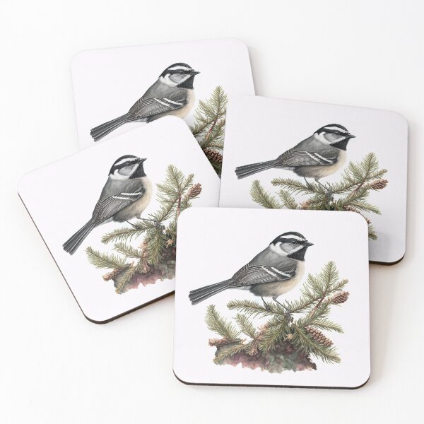 Item preview, Mountain Chickadee in the Pines Antique Style Print  designed and sold by UncannyCanvas.