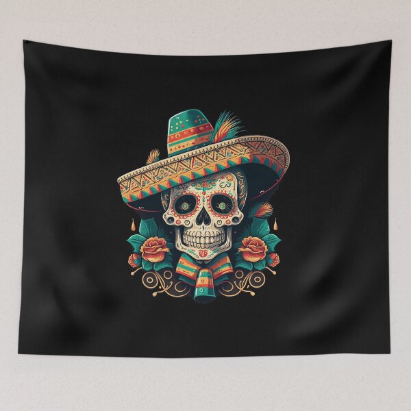 Item preview, Sugar Skull Art with Sombrero designed and sold by The-Fox-Hole.
