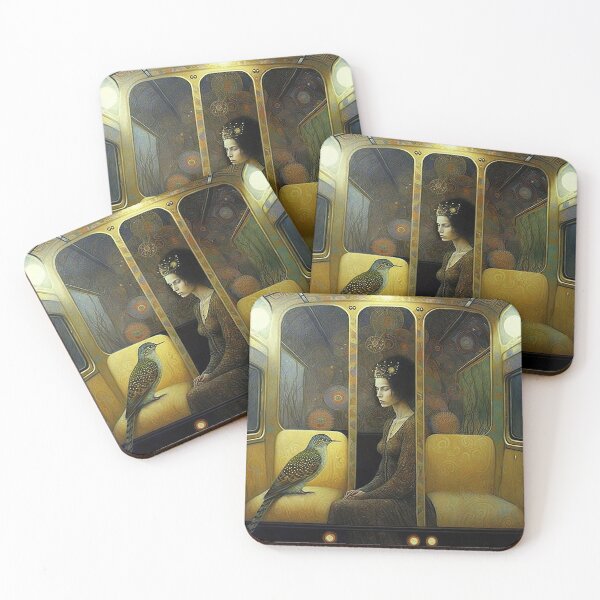 Item preview, Meditating Woman and Bird on Train with Yellow Interior  designed and sold by Susan  Gallagher.