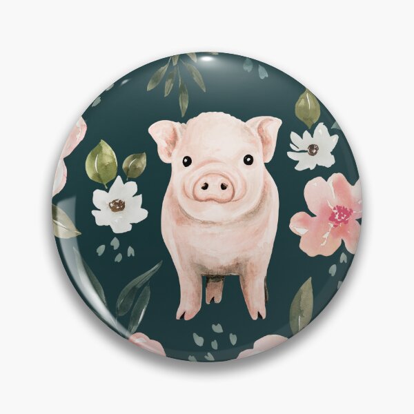 Item preview, Watercolor Piglet Floral on Emerald Green, Vintage Spring Collection designed and sold by cateandrainn.